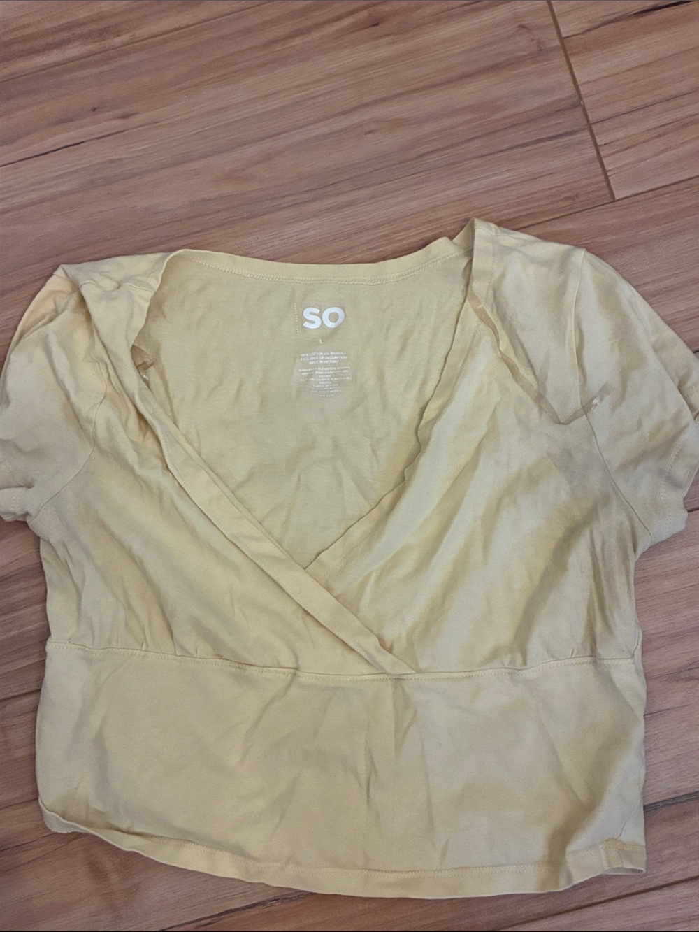 SO Pale Yellow Wrap Cropped V-Neck Top